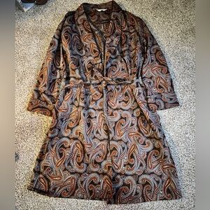JCPenney VINTAGE Brown Paisley Long Sleeve Wrap Robe Kimono Dress
